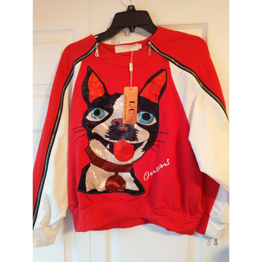 Women's LC Lizette‎ Collection Shirt Zipper Arms Rare Cat Face